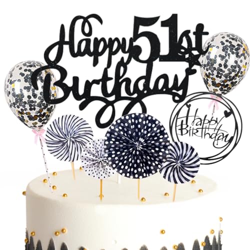 Feelairy Tortendeko Happy Birthday Deko Kuchendeko 51. Geburtstag Mann Frau, Schwarz Kuchen Topper 51. Geburtstag, Cake Topper Happy Birthday Ballon für Geburtstagstorte Deko 51 Jahre Frauen Männer Feelairy Tortendeko Happy Birthday Deko Kuchendeko 51. Geburtstag Mann Frau, Schwarz Kuchen Topper 51. Geburtstag, Cake Topper Happy Birthday Ballon für Geburtstagstorte Deko 51 Jahre Frauen Männer von Feelairy