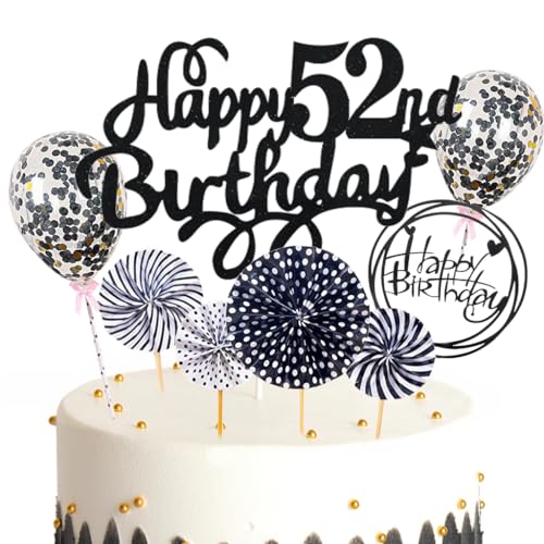 Feelairy Tortendeko Happy Birthday Deko Kuchendeko 52. Geburtstag Mann Frau, Schwarz Kuchen Topper 52. Geburtstag, Cake Topper Happy Birthday Ballon für Geburtstagstorte Deko 52 Jahre Frauen Männer Feelairy Tortendeko Happy Birthday Deko Kuchendeko 52. Geburtstag Mann Frau, Schwarz Kuchen Topper 52. Geburtstag, Cake Topper Happy Birthday Ballon für Geburtstagstorte Deko 52 Jahre Frauen Männer von Feelairy