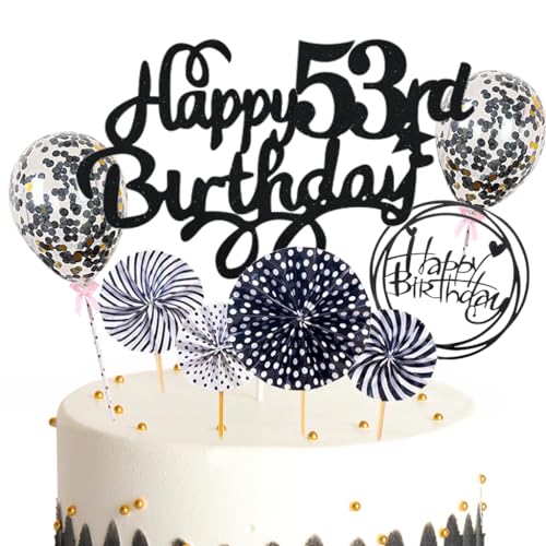 Feelairy Tortendeko Happy Birthday Deko Kuchendeko 53. Geburtstag Mann Frau, Schwarz Kuchen Topper 53. Geburtstag, Cake Topper Happy Birthday Ballon für Geburtstagstorte Deko 53 Jahre Frauen Männer Feelairy Tortendeko Happy Birthday Deko Kuchendeko 53. Geburtstag Mann Frau, Schwarz Kuchen Topper 53. Geburtstag, Cake Topper Happy Birthday Ballon für Geburtstagstorte Deko 53 Jahre Frauen Männer von Feelairy