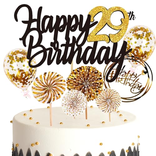 Feelairy Tortendeko Happy Birthday Gold Kuchendeko 29. Geburtstag Frau, Kuchen Topper Happy 29th Birthday, Cake Topper 29. Geburtstag Ballons Konfetti für Geburtstagstorte Deko 29 Jahre Frauen Männer Feelairy Tortendeko Happy Birthday Gold Kuchendeko 29. Geburtstag Frau, Kuchen Topper Happy 29th Birthday, Cake Topper 29. Geburtstag Ballons Konfetti für Geburtstagstorte Deko 29 Jahre Frauen Männer von Feelairy