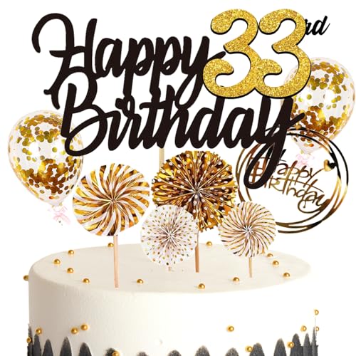 Feelairy Tortendeko Happy Birthday Gold Kuchendeko 33. Geburtstag Frau, Kuchen Topper Happy 33th Birthday, Cake Topper 33. Geburtstag Ballons Konfetti für Geburtstagstorte Deko 33 Jahre Frauen Männer Feelairy Tortendeko Happy Birthday Gold Kuchendeko 33. Geburtstag Frau, Kuchen Topper Happy 33th Birthday, Cake Topper 33. Geburtstag Ballons Konfetti für Geburtstagstorte Deko 33 Jahre Frauen Männer von Feelairy