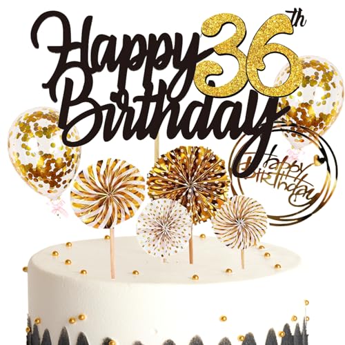 Feelairy Tortendeko Happy Birthday Gold Kuchendeko 36. Geburtstag Frau, Kuchen Topper Happy 36th Birthday, Cake Topper 36. Geburtstag Ballons Konfetti für Geburtstagstorte Deko 36 Jahre Frauen Männer Feelairy Tortendeko Happy Birthday Gold Kuchendeko 36. Geburtstag Frau, Kuchen Topper Happy 36th Birthday, Cake Topper 36. Geburtstag Ballons Konfetti für Geburtstagstorte Deko 36 Jahre Frauen Männer von Feelairy