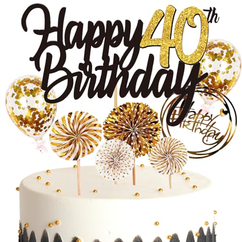 Feelairy Tortendeko Happy Birthday Gold Kuchendeko 40. Geburtstag Frau, Kuchen Topper Happy 40th Birthday, Cake Topper 40. Geburtstag Ballons Konfetti für Geburtstagstorte Deko 40 Jahre Frauen Männer Feelairy Tortendeko Happy Birthday Gold Kuchendeko 40. Geburtstag Frau, Kuchen Topper Happy 40th Birthday, Cake Topper 40. Geburtstag Ballons Konfetti für Geburtstagstorte Deko 40 Jahre Frauen Männer von Feelairy