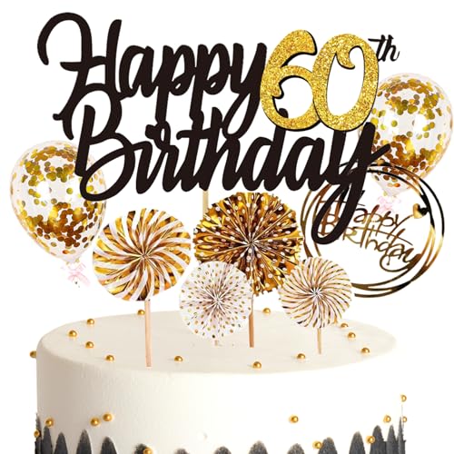 Feelairy Tortendeko Happy Birthday Gold Kuchendeko 60. Geburtstag Frau, Kuchen Topper Happy 60th Birthday, Cake Topper 60. Geburtstag Ballons Konfetti für Geburtstagstorte Deko 60 Jahre Frauen Männer Feelairy Tortendeko Happy Birthday Gold Kuchendeko 60. Geburtstag Frau, Kuchen Topper Happy 60th Birthday, Cake Topper 60. Geburtstag Ballons Konfetti für Geburtstagstorte Deko 60 Jahre Frauen Männer von Feelairy