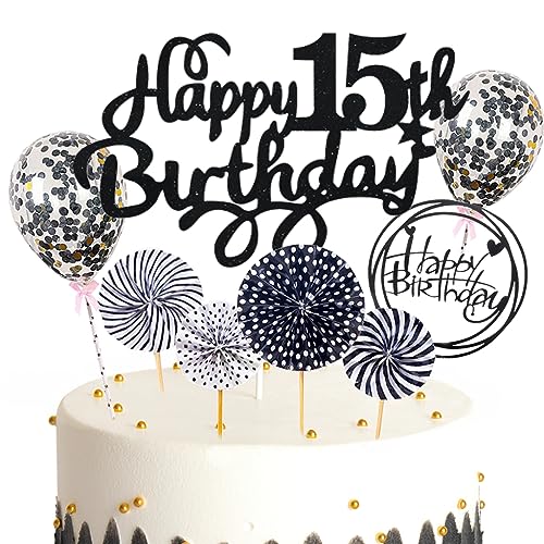 Feelairy Tortendeko 15. Geburtstag Mädchen Jungen, Schwarz Kuchen Deko 15. Geburtstag Mädchen Jungen Cake Topper Happy Birthday Ballon Konfetti für Geburtstagstorte Deko 15 Jahre Kinder Feelairy Tortendeko 15. Geburtstag Mädchen Jungen, Schwarz Kuchen Deko 15. Geburtstag Mädchen Jungen Cake Topper Happy Birthday Ballon Konfetti für Geburtstagstorte Deko 15 Jahre Kinder von Feelairy
