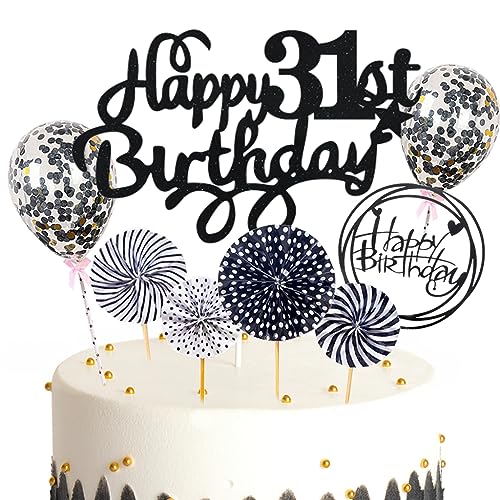 Feelairy Tortendeko Happy Birthday Deko Kuchendeko 31. Geburtstag Mann Frau, Schwarz Kuchen Topper 31. Geburtstag, Cake Topper Happy Birthday Ballon für Geburtstagstorte Deko 31 Jahre Frauen Männer Feelairy Tortendeko Happy Birthday Deko Kuchendeko 31. Geburtstag Mann Frau, Schwarz Kuchen Topper 31. Geburtstag, Cake Topper Happy Birthday Ballon für Geburtstagstorte Deko 31 Jahre Frauen Männer von Feelairy