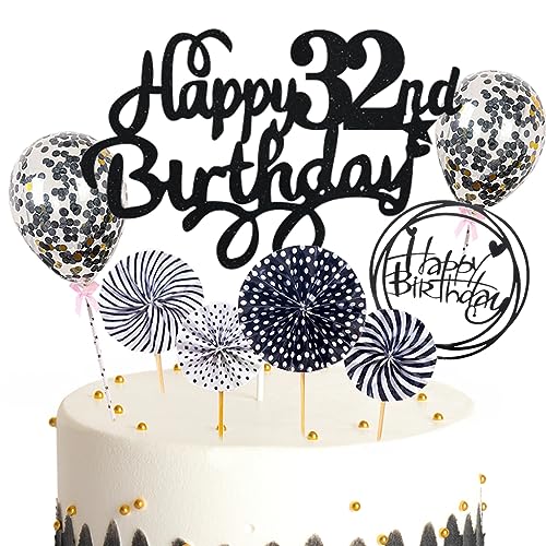 Feelairy Tortendeko Happy Birthday Deko Kuchendeko 32. Geburtstag Mann Frau, Schwarz Kuchen Topper 32. Geburtstag, Cake Topper Happy Birthday Ballon für Geburtstagstorte Deko 32 Jahre Frauen Männer Feelairy Tortendeko Happy Birthday Deko Kuchendeko 32. Geburtstag Mann Frau, Schwarz Kuchen Topper 32. Geburtstag, Cake Topper Happy Birthday Ballon für Geburtstagstorte Deko 32 Jahre Frauen Männer von Feelairy