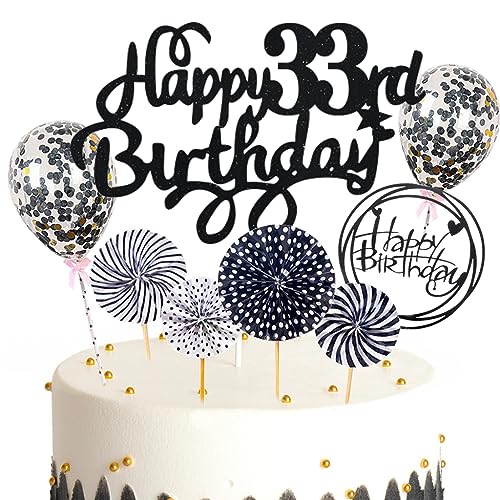 Feelairy Tortendeko Happy Birthday Deko Kuchendeko 33. Geburtstag Mann Frau, Schwarz Kuchen Topper 33. Geburtstag, Cake Topper Happy Birthday Ballon für Geburtstagstorte Deko 33 Jahre Frauen Männer Feelairy Tortendeko Happy Birthday Deko Kuchendeko 33. Geburtstag Mann Frau, Schwarz Kuchen Topper 33. Geburtstag, Cake Topper Happy Birthday Ballon für Geburtstagstorte Deko 33 Jahre Frauen Männer von Feelairy