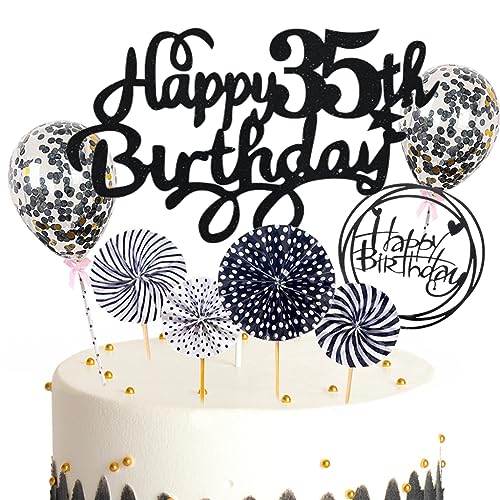 Feelairy Tortendeko Happy Birthday Deko Kuchendeko 35. Geburtstag Mann Frau, Schwarz Kuchen Topper 35. Geburtstag, Cake Topper Happy Birthday Ballon für Geburtstagstorte Deko 35 Jahre Frauen Männer Feelairy Tortendeko Happy Birthday Deko Kuchendeko 35. Geburtstag Mann Frau, Schwarz Kuchen Topper 35. Geburtstag, Cake Topper Happy Birthday Ballon für Geburtstagstorte Deko 35 Jahre Frauen Männer von Feelairy