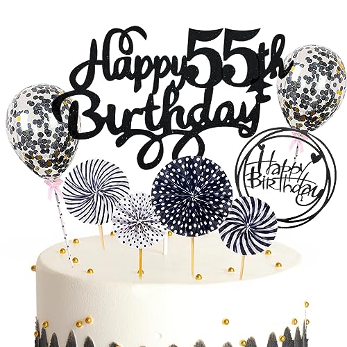 Feelairy Tortendeko Happy Birthday Deko Kuchendeko 55. Geburtstag Mann Frau, Schwarz Kuchen Topper 55. Geburtstag, Cake Topper Happy Birthday Ballon für Geburtstagstorte Deko 55 Jahre Frauen Männer Feelairy Tortendeko Happy Birthday Deko Kuchendeko 55. Geburtstag Mann Frau, Schwarz Kuchen Topper 55. Geburtstag, Cake Topper Happy Birthday Ballon für Geburtstagstorte Deko 55 Jahre Frauen Männer von Feelairy