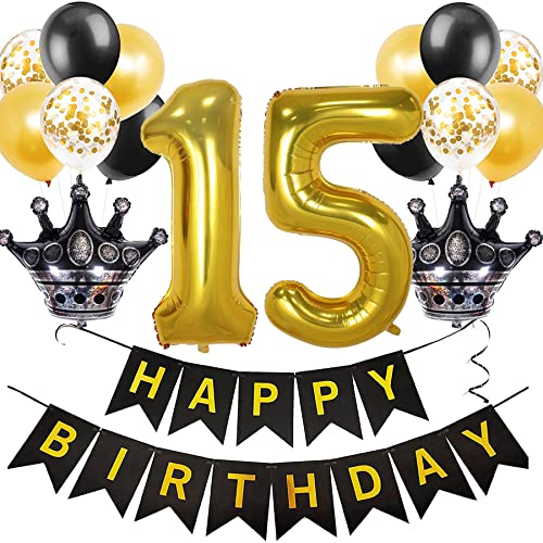 Feelairy Luftballon 15. Geburtstag Deko Mädchen, Ballon Geburtstagsdeko 15 Jahr Junge, Schwarz Gold Happy Birthday Deko Ballon 15 Geburtstag Mädchen Party Deko, Ballon 15. Geburtstag Dekoration Set Feelairy Luftballon 15. Geburtstag Deko Mädchen, Ballon Geburtstagsdeko 15 Jahr Junge, Schwarz Gold Happy Birthday Deko Ballon 15 Geburtstag Mädchen Party Deko, Ballon 15. Geburtstag Dekoration Set von Feelairy