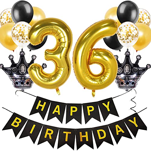 Feelairy 36. Geburtstag Deko Set: Schwarz Gold Happy Birthday Banner, Luftballons mit Zahl 36, Kronenballons, Latexballons, Konfetti-Luftballons, Bänder Feelairy 36. Geburtstag Deko Set: Schwarz Gold Happy Birthday Banner, Luftballons mit Zahl 36, Kronenballons, Latexballons, Konfetti-Luftballons, Bänder von Feelairy