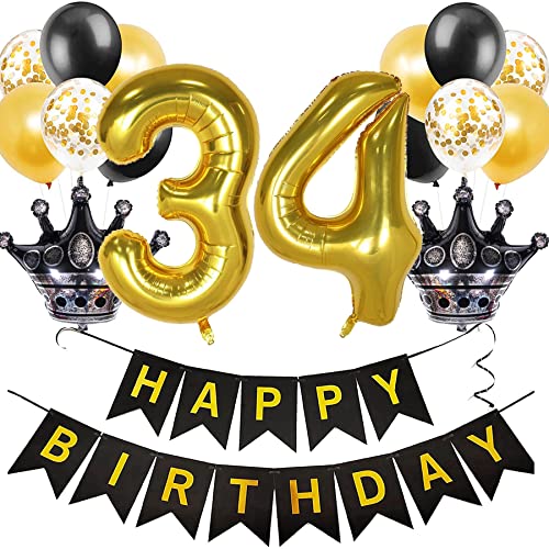 Feelairy Luftballon 34. Geburtstag Deko Frauen, Ballon Geburtstagsdeko 34 Jahr Männer, Schwarz Gold Happy Birthday Deko Ballon 34 Geburtstag Frau Party Deko, Ballon 34. Geburtstag Dekoration Set Feelairy Luftballon 34. Geburtstag Deko Frauen, Ballon Geburtstagsdeko 34 Jahr Männer, Schwarz Gold Happy Birthday Deko Ballon 34 Geburtstag Frau Party Deko, Ballon 34. Geburtstag Dekoration Set von Feelairy