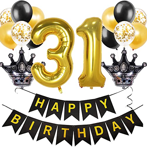 Feelairy Luftballon 31. Geburtstag Deko Frauen, Ballon Geburtstagsdeko 31 Jahr Männer, Schwarz Gold Happy Birthday Deko Ballon 31 Geburtstag Frau Party Deko, Ballon 31. Geburtstag Dekoration Set von Feelairy