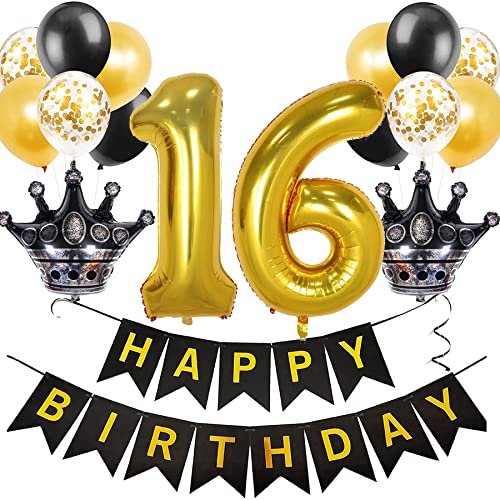 Feelairy 16. Geburtstag Deko Mädchen: Schwarz Gold Happy Birthday Ballon Set mit 16 Stück, Ideal für 16-jährige Mädchen, Umweltfreundlich mit Metallischem Glanz Feelairy 16. Geburtstag Deko Mädchen: Schwarz Gold Happy Birthday Ballon Set mit 16 Stück, Ideal für 16-jährige Mädchen, Umweltfreundlich mit Metallischem Glanz von Feelairy