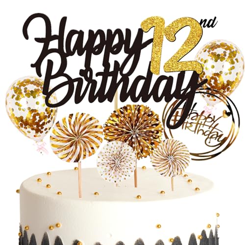 Feelairy Tortendeko 12. Geburtstag Mädchen Jungen, Cake Topper Geburtstag Kuchen Topper Happy 12th Birthday, Glitzer Kuchen Deko Geburtstag Ballon Konfetti für Geburtstagstorte Deko 12 Jahre Kinder Feelairy Tortendeko 12. Geburtstag Mädchen Jungen, Cake Topper Geburtstag Kuchen Topper Happy 12th Birthday, Glitzer Kuchen Deko Geburtstag Ballon Konfetti für Geburtstagstorte Deko 12 Jahre Kinder von Feelairy