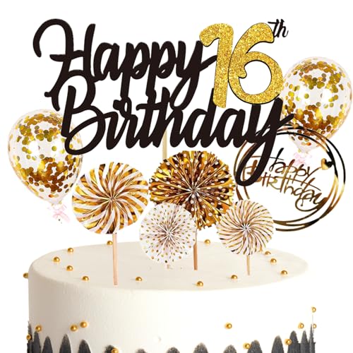 Feelairy Tortendeko 16. Geburtstag Mädchen Jungen, Cake Topper Geburtstag Kuchen Topper Happy 16th Birthday, Glitzer Kuchen Deko Geburtstag Ballon Konfetti für Geburtstagstorte Deko 16 Jahre Kinder Feelairy Tortendeko 16. Geburtstag Mädchen Jungen, Cake Topper Geburtstag Kuchen Topper Happy 16th Birthday, Glitzer Kuchen Deko Geburtstag Ballon Konfetti für Geburtstagstorte Deko 16 Jahre Kinder von Feelairy