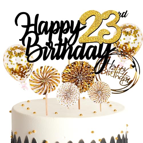 Feelairy Tortendeko Happy Birthday Gold Kuchendeko 23. Geburtstag Frau, Kuchen Topper Happy 23th Birthday, Cake Topper 23. Geburtstag Ballons Konfetti für Geburtstagstorte Deko 23 Jahre Frauen Männer Feelairy Tortendeko Happy Birthday Gold Kuchendeko 23. Geburtstag Frau, Kuchen Topper Happy 23th Birthday, Cake Topper 23. Geburtstag Ballons Konfetti für Geburtstagstorte Deko 23 Jahre Frauen Männer von Feelairy