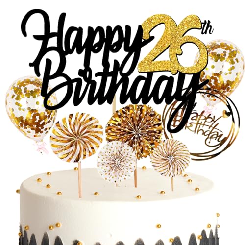 Feelairy Tortendeko Happy Birthday Gold Kuchendeko 26. Geburtstag Frau, Kuchen Topper Happy 26th Birthday, Cake Topper 26. Geburtstag Ballons Konfetti für Geburtstagstorte Deko 26 Jahre Frauen Männer Feelairy Tortendeko Happy Birthday Gold Kuchendeko 26. Geburtstag Frau, Kuchen Topper Happy 26th Birthday, Cake Topper 26. Geburtstag Ballons Konfetti für Geburtstagstorte Deko 26 Jahre Frauen Männer von Feelairy