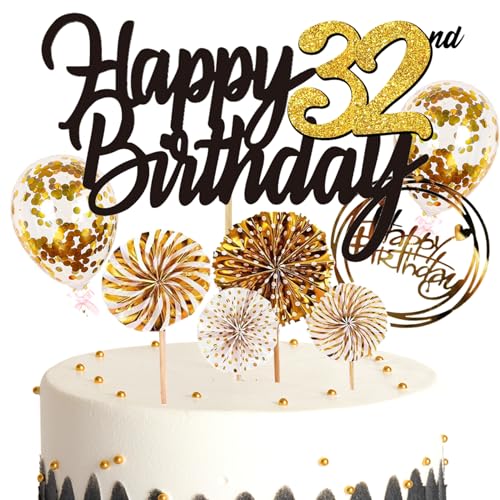 Feelairy Tortendeko Happy Birthday Gold Kuchendeko 32. Geburtstag Frau, Kuchen Topper Happy 32th Birthday, Cake Topper 32. Geburtstag Ballons Konfetti für Geburtstagstorte Deko 32 Jahre Frauen Männer Feelairy Tortendeko Happy Birthday Gold Kuchendeko 32. Geburtstag Frau, Kuchen Topper Happy 32th Birthday, Cake Topper 32. Geburtstag Ballons Konfetti für Geburtstagstorte Deko 32 Jahre Frauen Männer von Feelairy