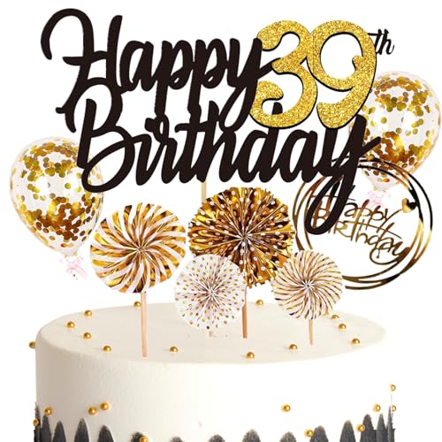 Feelairy Tortendeko Happy Birthday Gold Kuchendeko 39. Geburtstag Frau, Kuchen Topper Happy 39th Birthday, Cake Topper 39. Geburtstag Ballons Konfetti für Geburtstagstorte Deko 39 Jahre Frauen Männer Feelairy Tortendeko Happy Birthday Gold Kuchendeko 39. Geburtstag Frau, Kuchen Topper Happy 39th Birthday, Cake Topper 39. Geburtstag Ballons Konfetti für Geburtstagstorte Deko 39 Jahre Frauen Männer von Feelairy