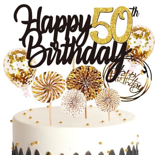 Feelairy Tortendeko Happy Birthday Gold Kuchendeko 50. Geburtstag Frau, Kuchen Topper Happy 50th Birthday, Cake Topper 50. Geburtstag Ballons Konfetti für Geburtstagstorte Deko 50 Jahre Frauen Männer Feelairy Tortendeko Happy Birthday Gold Kuchendeko 50. Geburtstag Frau, Kuchen Topper Happy 50th Birthday, Cake Topper 50. Geburtstag Ballons Konfetti für Geburtstagstorte Deko 50 Jahre Frauen Männer von Feelairy