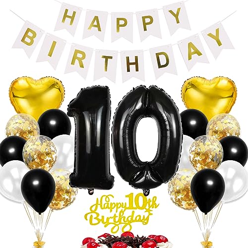 Feelairy Geburtstagsdeko 10 Jahre Mädchen, Schwarz Gold Luftballon 10. Geburtstag Deko Jungen, Tortendeko Happy 10th Birthday Deko 10 Jahre Mädchen, Ballon 10. Geburtstag Kinder Party Dekoration Set Feelairy Geburtstagsdeko 10 Jahre Mädchen, Schwarz Gold Luftballon 10. Geburtstag Deko Jungen, Tortendeko Happy 10th Birthday Deko 10 Jahre Mädchen, Ballon 10. Geburtstag Kinder Party Dekoration Set von Feelairy