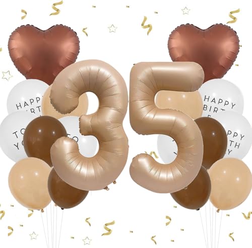 Feelairy jiao Luftballon 35. Geburtstag Frau Deko, Zahl 35 Braun Ballons 35 Creme, Ballons Beige Aprikose Kaffee Braun Herz Luftballons Happy Birthday für Geburtstagsdeko 35 Jahre Frau Party Deko von Feelairy