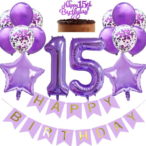 Luftballon 15. Geburtstag Mädchen, Geburtstagsdeko Mädchen 15 Jahre Lila, Tortendeko 15 Geburtstag Mädchen, Folienballon 15 Lila Deko 15. Geburtstag Mädchen, Ballon 15 Deko zum Geburtstag Mädchen von Feelairy