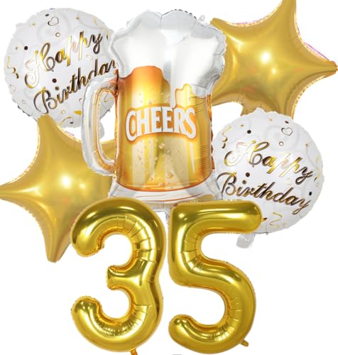 Luftballon 35. Geburtstag Mann Frau, 35 Geburtstag Deko Gold, Geburtstagsdeko 35 jahre Frauen, Ballon Bierflasche Deko zum Geburtstag Mann, Helium Ballons Bier Deko 35. Geburtstag Frau Männer von Feelairy