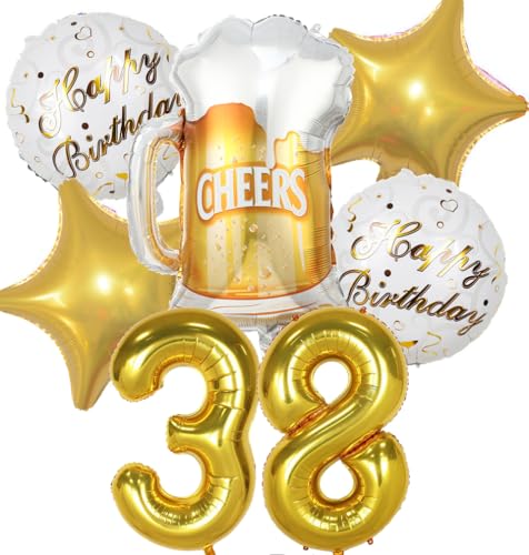 Luftballon 38. Geburtstag Mann Frau, 38 Geburtstag Deko Gold, Geburtstagsdeko 38 jahre Frauen, Ballon Bierflasche Deko zum Geburtstag Mann, Helium Ballons Bier Deko 38. Geburtstag Frau Männer von Feelairy