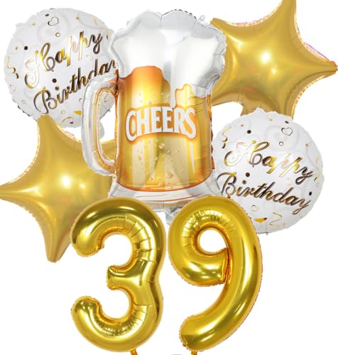 Luftballon 39. Geburtstag Mann Frau, 39 Geburtstag Deko Gold, Geburtstagsdeko 39 jahre Frauen, Ballon Bierflasche Deko zum Geburtstag Mann, Helium Ballons Bier Deko 39. Geburtstag Frau Männer von Feelairy