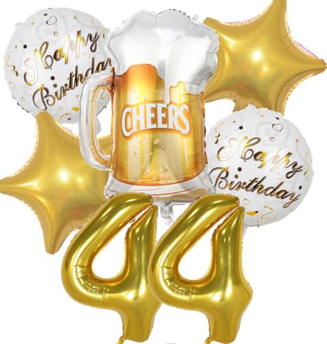 Luftballon 44. Geburtstag Mann Frau, 44 Geburtstag Deko Gold, Geburtstagsdeko 44 jahre Frauen, Ballon Bierflasche Deko zum Geburtstag Mann, Helium Ballons Bier Deko 44. Geburtstag Frau Männer von Feelairy