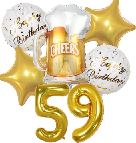Luftballon 59. Geburtstag Mann Frau, 59 Geburtstag Deko Gold, Geburtstagsdeko 59 jahre Frauen, Ballon Bierflasche Deko zum Geburtstag Mann, Helium Ballons Bier Deko 59. Geburtstag Frau Männer von Feelairy