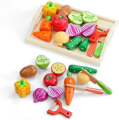 Feelhap Kinderküche Zubehör Holz Küchenspielzeug für Kinder,Kinderküche Spielküche Zubehör aus Holz,Schneiden Obst Gemüse Lebensmittel Holz Magnetspielzeug,Geschenk für Jungen und Mädchen von Feelhap