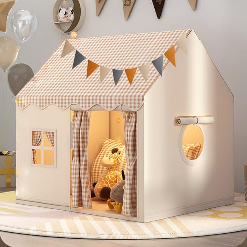 Spielzelt Kinder Indoor für Drinnen, Kinder Spielhaus Indoor Kinderzelt Kinderspielhaus, Zelt für kinderzimmer (Khaki) von Feelhea