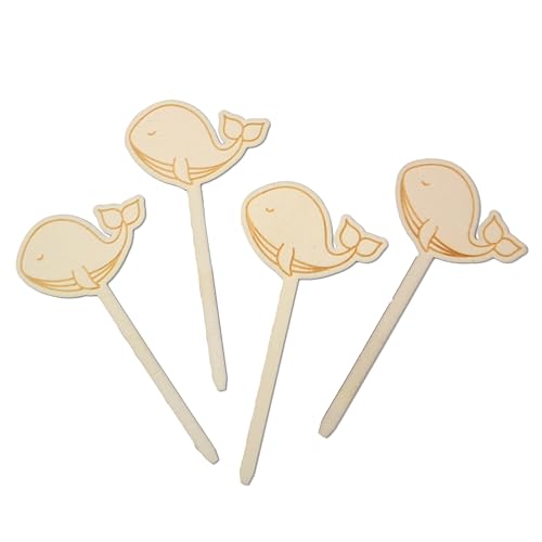 FEENSTAUB Muffin Topper aus Holz, 4 Stück, Tortendeko Taufe Kommunion, Kuchen Topper Erstkommunion, Konfirmation Tortendeko, Deko Torte, Kuchenstecker, Kuchendeko Taufe Wal von Feenstaub