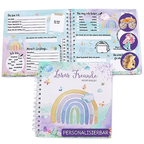 Feenstaub Freundebuch Grundschule, Erinnerungsbuch personalisiert mit Namen, Schulfreundebuch, Freundschaftsbuch Schule, Freundealbum Regenbogen für Schulkinder, Geschenk Einschulung von Feenstaub