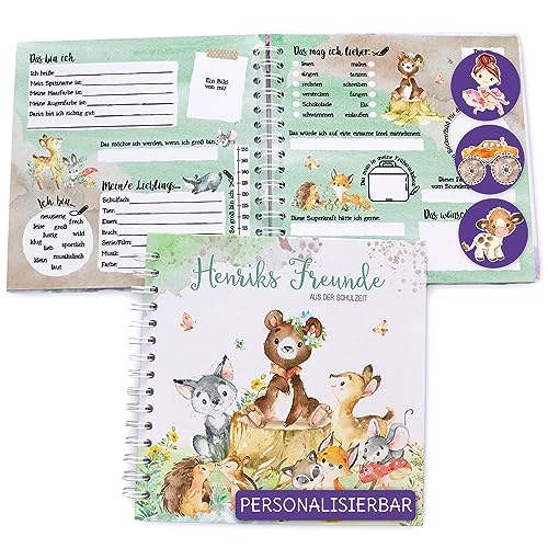 Feenstaub Freundebuch Grundschule, Freundebuch personalisiert mit Namen, Schulfreundebuch, Freundschaftsbuch Schule, Freundebuch Waldtiere, Freundealbum für Schulkinder, Geschenk Einschulung von Feenstaub