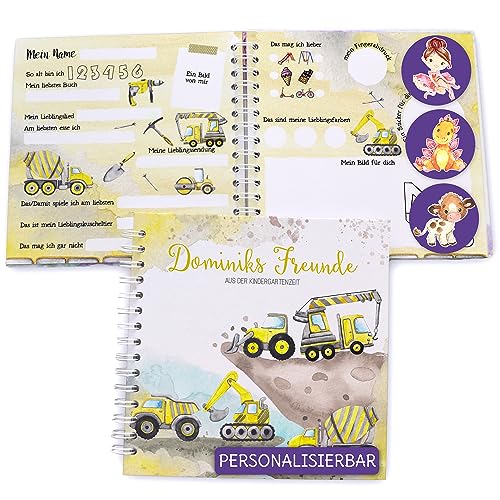 Feenstaub Freundebuch Kindergarten, personalisiert mit Namen, Freundebuch Baustelle, Meine ersten Freunde, Geschenk Kindergartenstart, spiralgebundenes Freundschaftsbuch, Bagger Feenstaub Freundebuch Kindergarten, personalisiert mit Namen, Freundebuch Baustelle, Meine ersten Freunde, Geschenk Kindergartenstart, spiralgebundenes Freundschaftsbuch, Bagger von Feenstaub