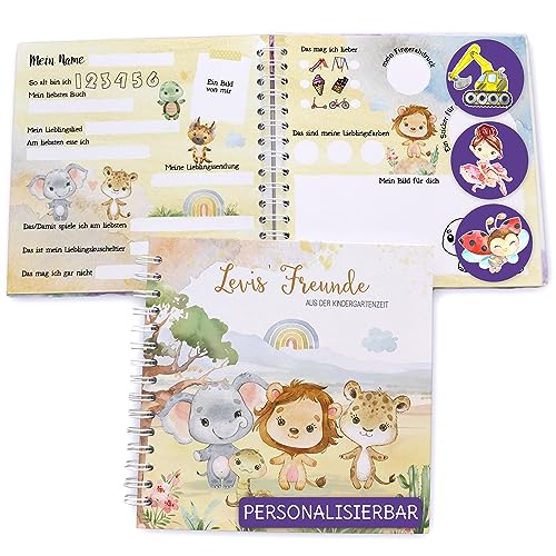 Feenstaub Freundebuch Kindergarten, personalisiert mit Namen, Meine ersten Freunde, Geschenk Kindergartenstart, spiralgebundenes Freundschaftsbuch für Kindergartenkinder, Freundebuch Kita, Safari Feenstaub Freundebuch Kindergarten, personalisiert mit Namen, Meine ersten Freunde, Geschenk Kindergartenstart, spiralgebundenes Freundschaftsbuch für Kindergartenkinder, Freundebuch Kita, Safari von Feenstaub