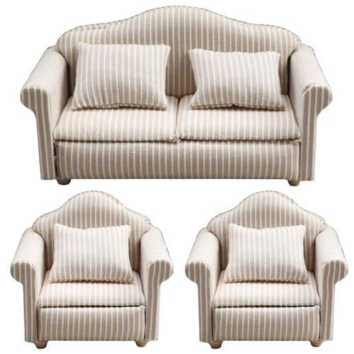 Feeuid 1:12 Minimöbel Sofa DIY Dekoration Puppenhaus Minimöbel Wohnzimmermöbel Beige Sofa mit Kissen von Feeuid