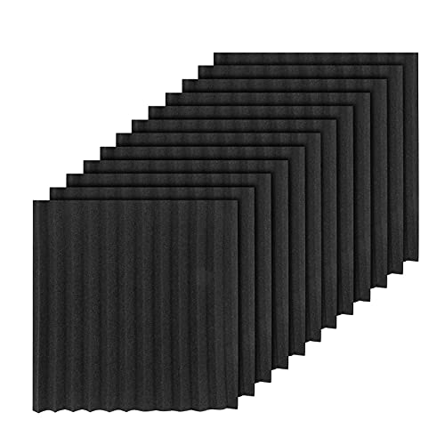 Feeuid 12 Stück schwarzer Akustikschaum Schalldichte Schallplatten Studioschaum Audio Keile 2,5 x 30 x 30 cm von Feeuid