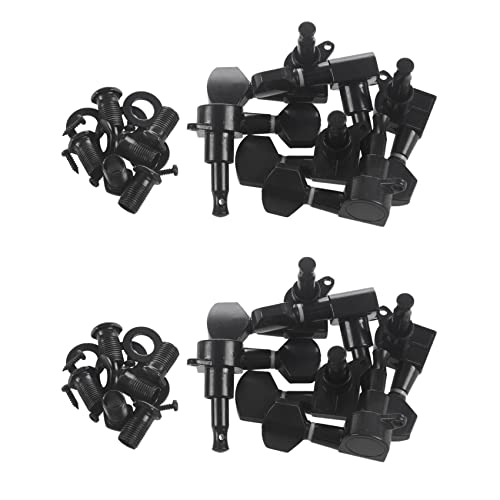 Feeuid 2 Sets kleine Gitarren versiegelt Sprossen Tuner Stimmgeräte Maschinenköpfe (Schwarz 6R6L) von Feeuid