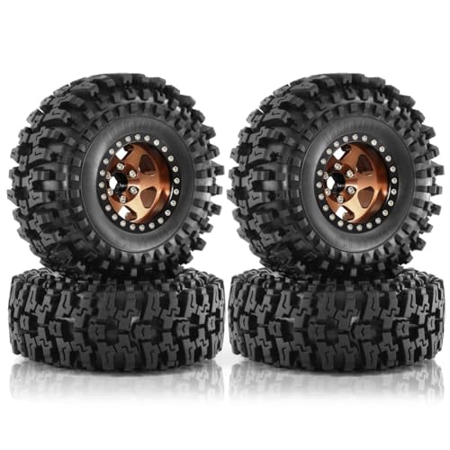 Feeuid 4 Stück 120mm 1,9 Metall Beadlock-Felgengummireifensatz für 1/10 RC Crawler Car TRX4 D90 D110 Axial SCX10, Bronze von Feeuid