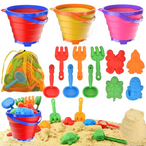 Fegalop Sandspielzeug Set, Reise Sandspielzeug mit Faltbarer Eimer Kinder Sandkasten Strand Spielzeug für Kinder Jungen Mädchen von Fegalop
