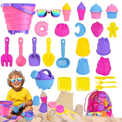 Fegalop Sandspielzeug Set Für Mädchen 31 Stück, Sandkasten Spielzeug Strandspielzeug Mit Falteimer, Strandspielzeug Kinder mit 5 Sandschaufel, Eimer, Sandformen, Sonnenbrille,Netzbeutel für Kinder Fegalop Sandspielzeug Set Für Mädchen 31 Stück, Sandkasten Spielzeug Strandspielzeug Mit Falteimer, Strandspielzeug Kinder mit 5 Sandschaufel, Eimer, Sandformen, Sonnenbrille,Netzbeutel für Kinder von Fegalop