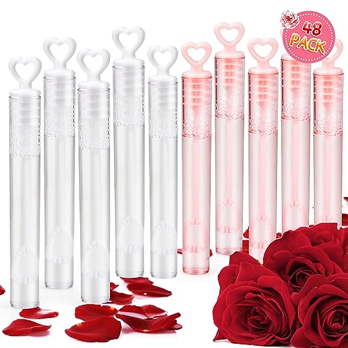 Fegalop Wedding Bubble Wands, 48 Pack Mini Heart Wand Bubbles Party Favors for Weddings and Anniversaries Wonderful Wedding Bubble Maker Bubble Toys for Kids Boys Girls（White &Pink） von Fegalop