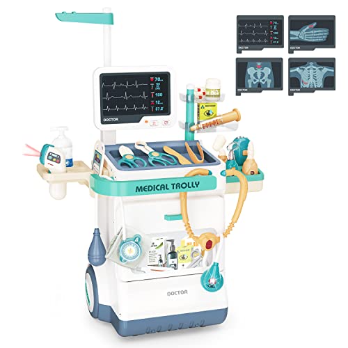 Medizinisches Spielzeug Doktor Spielzeug Set für Jungen & Mädchen Mobile Cart mit Lichtern, Eye Chart, Thermometer, Stethoskop, Puls Maschine, großes Geschenk für Kleinkinder (26PCS Doctor Toys) Medizinisches Spielzeug Doktor Spielzeug Set für Jungen & Mädchen Mobile Cart mit Lichtern, Eye Chart, Thermometer, Stethoskop, Puls Maschine, großes Geschenk für Kleinkinder (26PCS Doctor Toys) von Fegalop