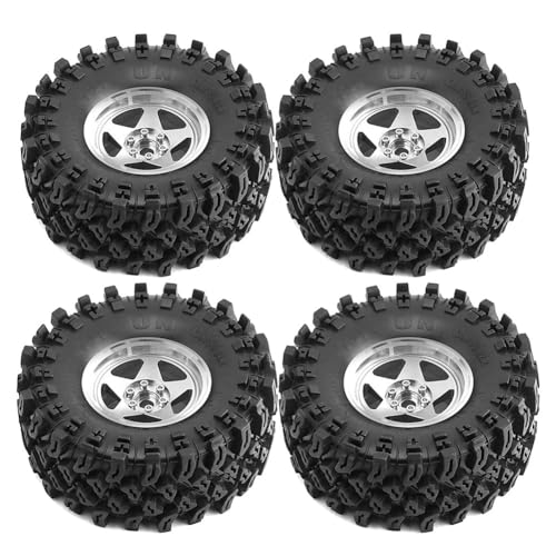 Fegtrtyoa 4 Stück 136 mm Metall 2,2 Beadlock Felgenreifensatz für 1/10 RC Crawler Auto für Axial SCX10 Wraith RR10 Capra TRX4 Silber von Fegtrtyoa